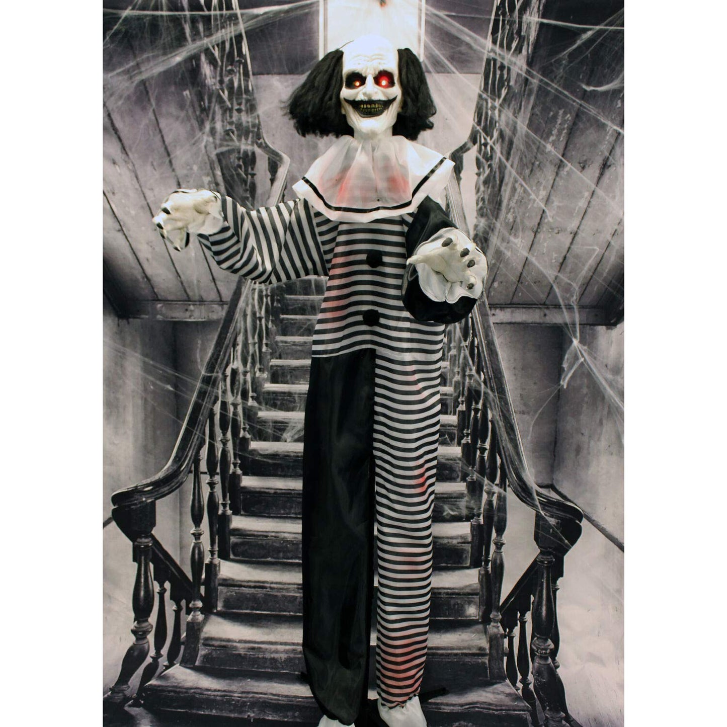 Haunted Hill Farm Scary Animatronic Talking Clown with Touch Activated Lights and Sounds, Indoor or Covered Outdoor Halloween Decorations for Home or Haunted House, Battery Operated Halloween Props