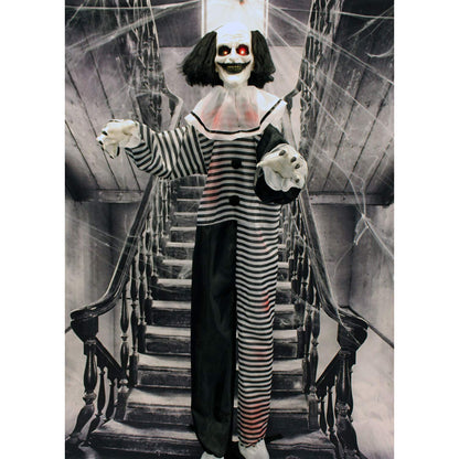 Haunted Hill Farm Scary Animatronic Talking Clown with Touch Activated Lights and Sounds, Indoor or Covered Outdoor Halloween Decorations for Home or Haunted House, Battery Operated Halloween Props