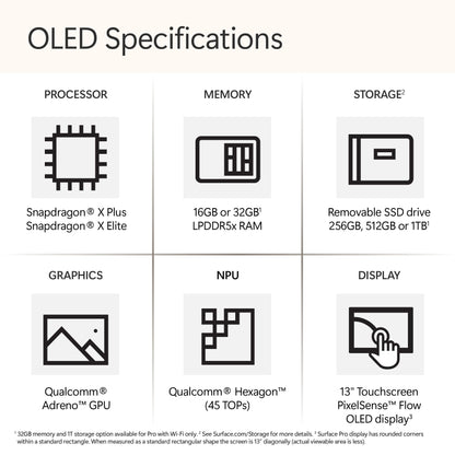 Microsoft Surface Pro 2-in-1 Laptop/Tablet (2024), Windows 11 Copilot+ PC, 13" Touchscreen OLED Display, Snapdragon X Elite (12 Core), 16GB RAM, 256GB Storage, Black, Amazon Exclusive