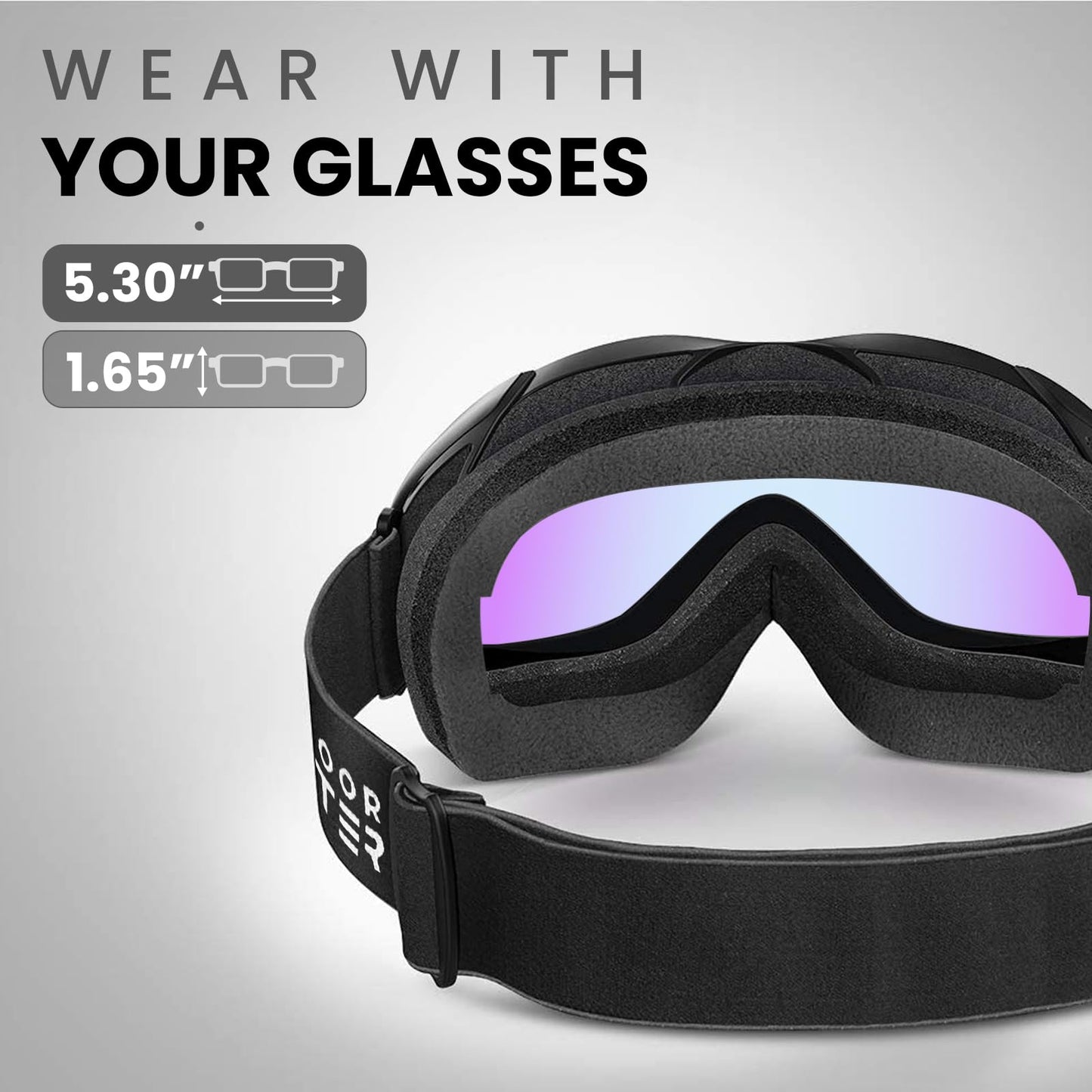 OutdoorMaster OTG Ski Goggles - Over Glasses Ski/Snowboard Goggles for Men, Women & Youth - 100% UV Protection (Black Frame + VLT 36% Rose Lens)