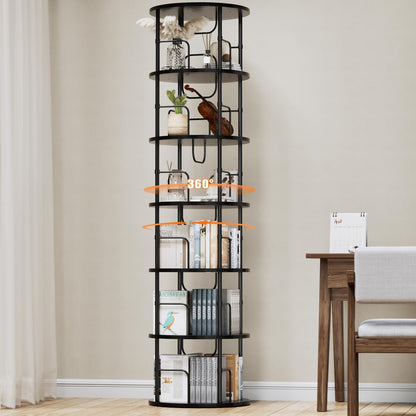 ALLSTAND 6 Tier Rotating Bookshelf, 360 ° Display Stackable Spinning Bookshelf Tower, Corner Bookshelf Tall Floor Standing Swivel Bookcase Narrow Storage Organizer for Bedroom, Living Room, Black