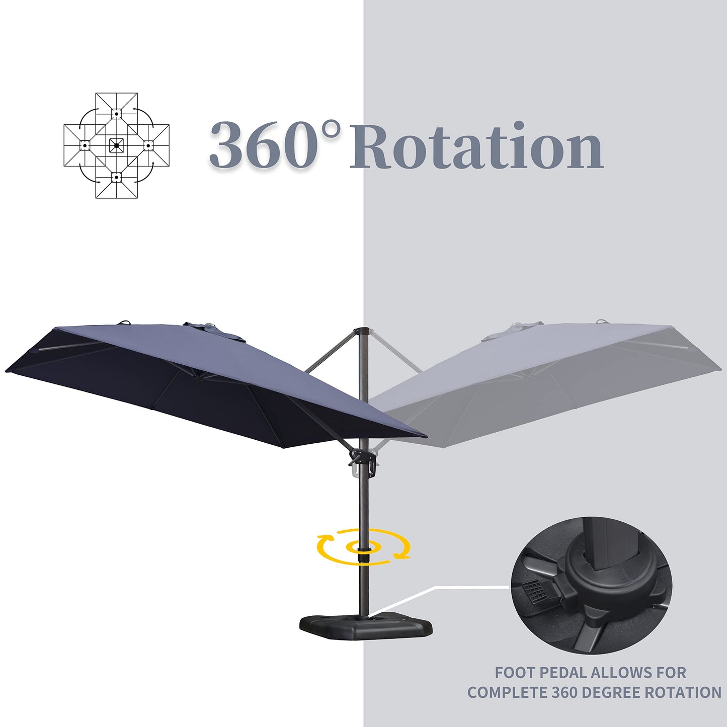 PURPLE LEAF 10' X 13' Patio Umbrella Outdoor Cantilever Rectangle Umbrella Aluminum Offset Umbrella with 360-degree Rotation for Garden Deck Pool Patio, Navy Blue