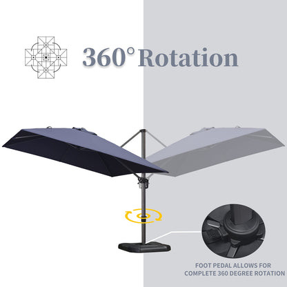 PURPLE LEAF 10' X 13' Patio Umbrella Outdoor Cantilever Rectangle Umbrella Aluminum Offset Umbrella with 360-degree Rotation for Garden Deck Pool Patio, Navy Blue