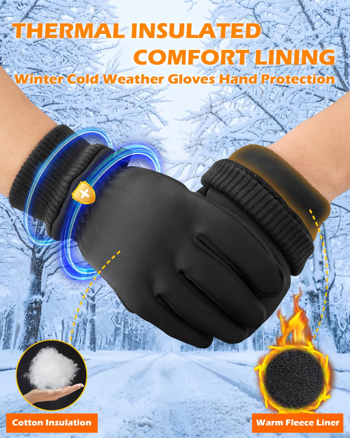 LOUXPERT Winter Waterproof Gloves for Women: Water Proof Touch Screen Gloves for Men Running Hiking, Cold Weather Touchscreen Phone Texting Warm Snow Water Resistant Thermal Black