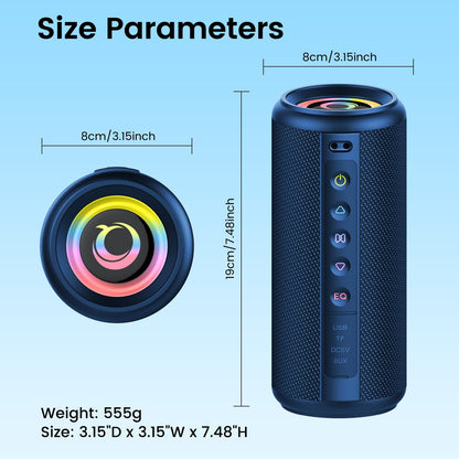Portable Bluetooth Speaker, 2026 Bluetooth 5.4 Wireless Speaker with 20W HD Loud Stereo Sound, 20H Playtime, LED Lights, IP7, TWS Pairing, Built-in Mic, for Outdoor, Home, Beach, Party, Gift, Blue