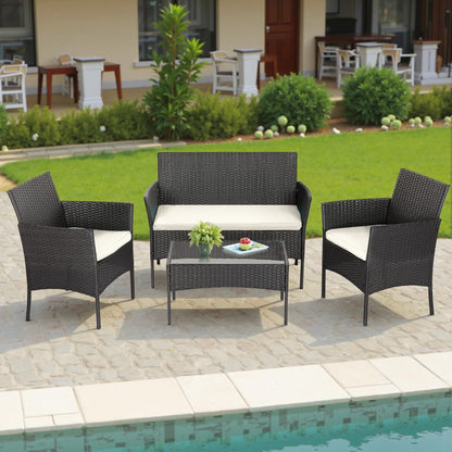 FDW | 4-Piece Patio Furniture Set | Outdoor Wicker Furniture with Coffee Table | Modern Rattan Chairs Conversation Set | Outdoor Seating | Weather-Resistant | Black | for Porch, Garden, Lawn