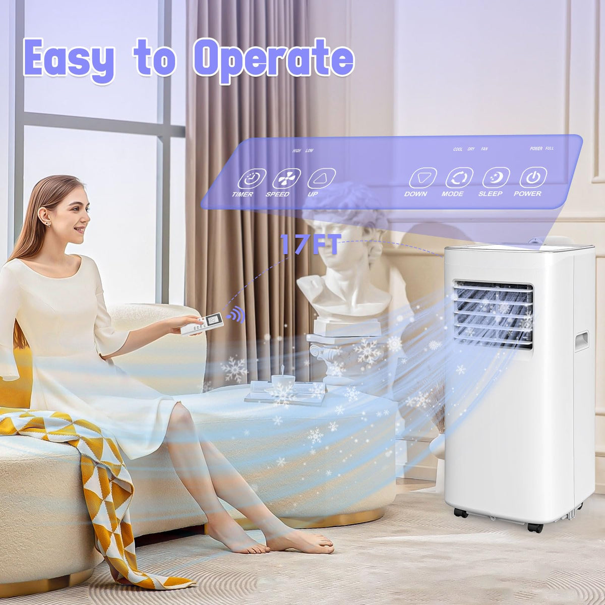 Spürbar 8500BTU Portable Air Conditioner 3-IN-1 with Fan&Dehumidifier AC unit with LED Remote Control up to 450 sq.ft. Room Air Conditioner with Sleep Mode,24H Timer,2 speed,Auto-evaporativ.