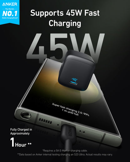 Anker 45W USB C Charger Block, Foldable PPS Fast Charger for iPhone 16/15 and More Series, Supports Super Fast Charging 2.0 for Galaxy S24 Ultra