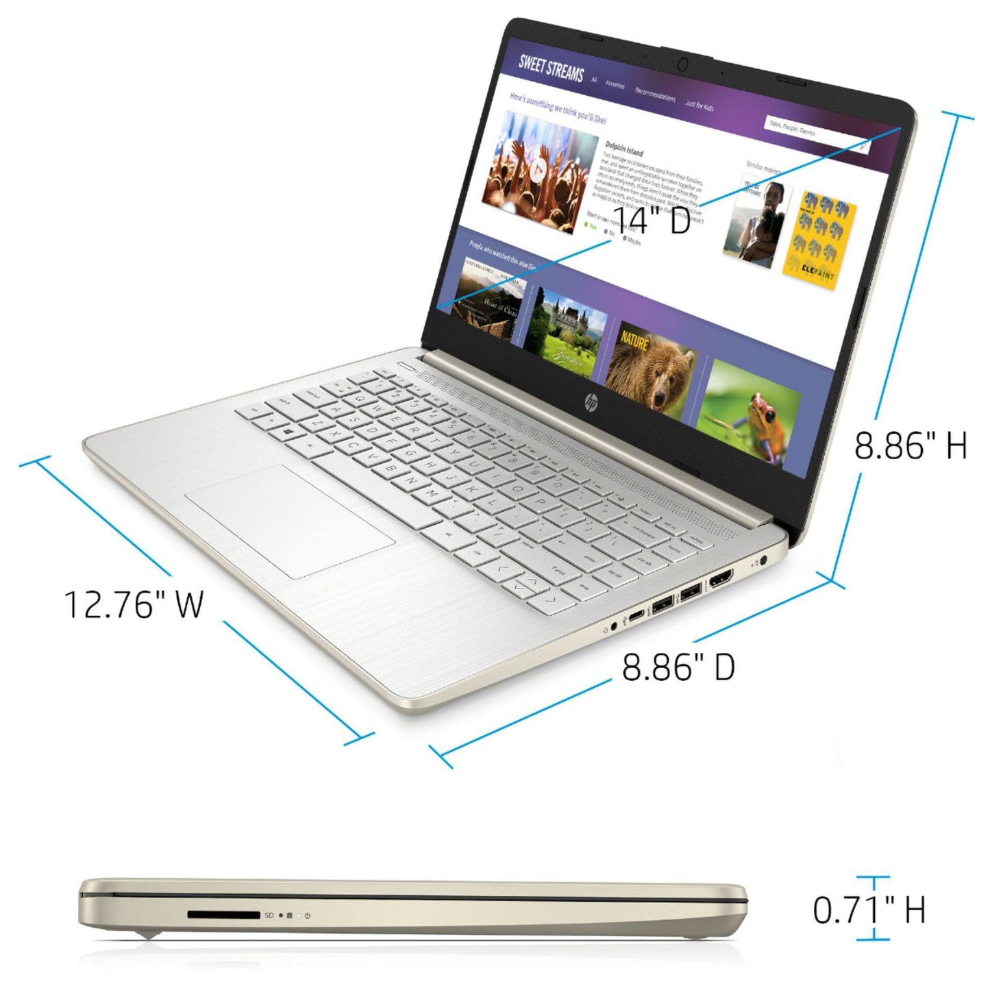 HP Touchscreen Laptop Computer for Home Student Study, 1-Year Office, 4GB DDR4 RAM, 64GB eMMC, Intel Processor, 14 inch, WiFi 6, Bluetooth, Windows 11 Home S, Pale Gold