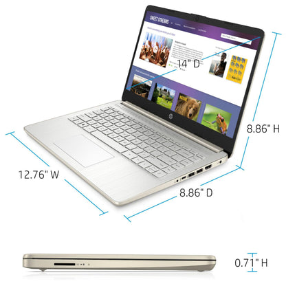 HP Touchscreen Laptop Computer for Home Student Study, 1-Year Office, 4GB DDR4 RAM, 64GB eMMC, Intel Processor, 14 inch, WiFi 6, Bluetooth, Windows 11 Home S, Pale Gold