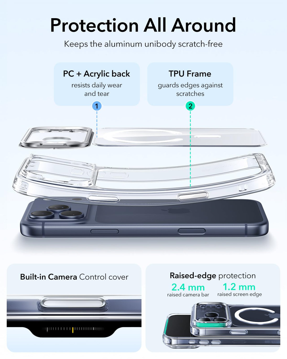 ESR for iPhone 17 Pro Max Case with Stash Stand, Camera Control Cover Compatible with MagSafe, Military-Grade Drop Protection Phone Case for iPhone 17 Pro Max, Scratch-Resistant Back Cover, Clear