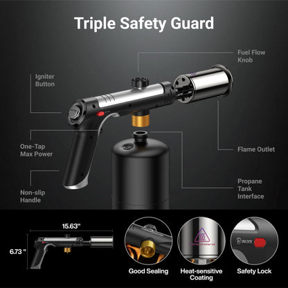 ThermoMaven Propane Torch with One-Touch Max Fire, Cooking Blow Torch Gun with a Safety Lock, Charcoal Lighter, Flame Thrower, Kitchen Food Torch Head for Grill, Sous Vide, BBQ (Tank Not Included)