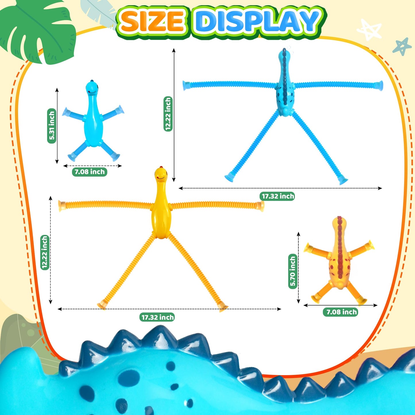 Valentines Day Gift for Toddlers Kids 4Pcs Dinosaur Airplane Travel Toys for Kid Boys Girls Sensory Suction Cup Tube ADHD Autism Road Trip Car Activities Essential Stocking Stuffers Gifts