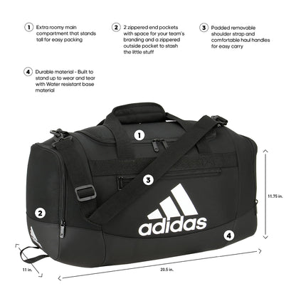 adidas Unisex Defender 4.0 Gym Duffel Bag for Men and Women, Black/White, Small (38L)