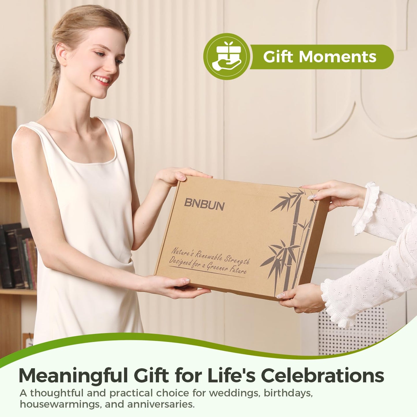 BNBUN Bamboo Cutting Board for Kitchen, Wooden Cutting Board 3-Piece Set with Non-Slip Mat Deep Juice Groove and Built-In Handles, Wood Cutting Board for Meat Vegetables Fruit Ideal Gift for the Home