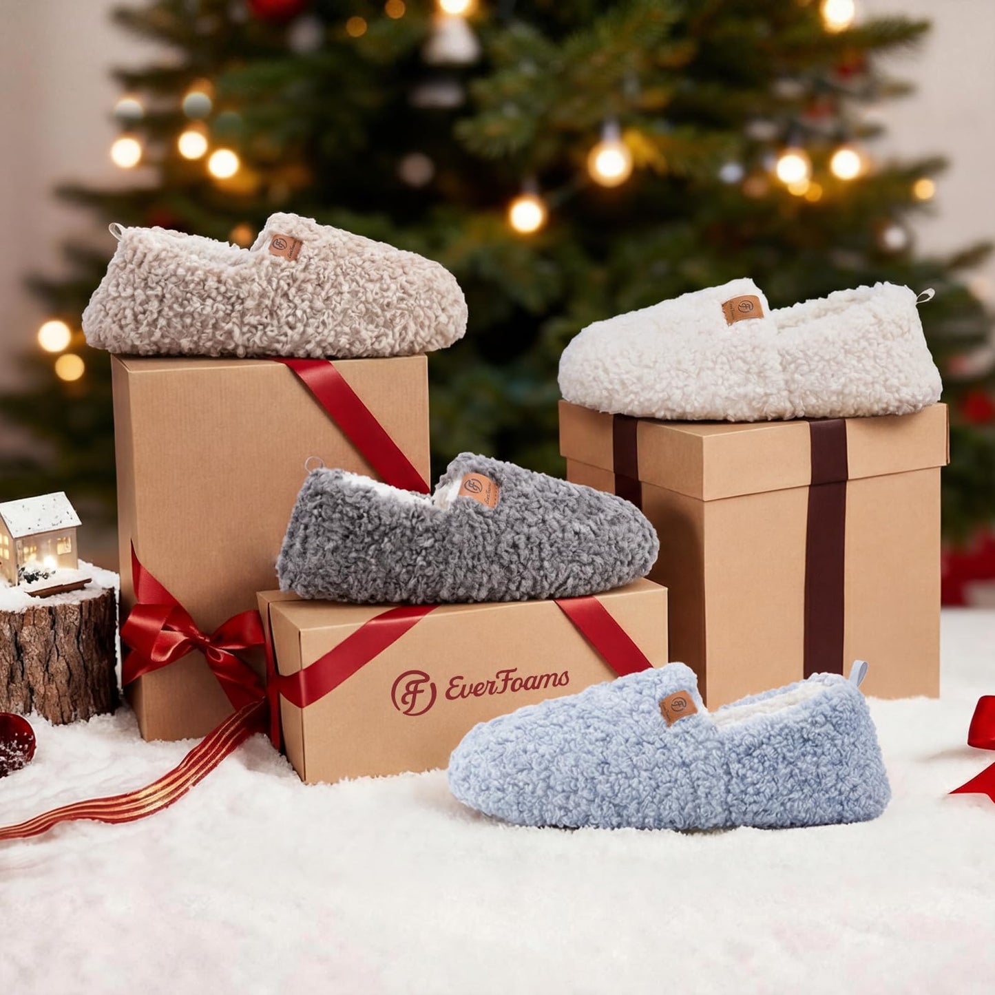 EverFoams Women’s Soft Curly Full Slippers Memory Foam Lightweight House Shoes Cozy Loafer with Polar Fleece Lining Grey,7-8 US