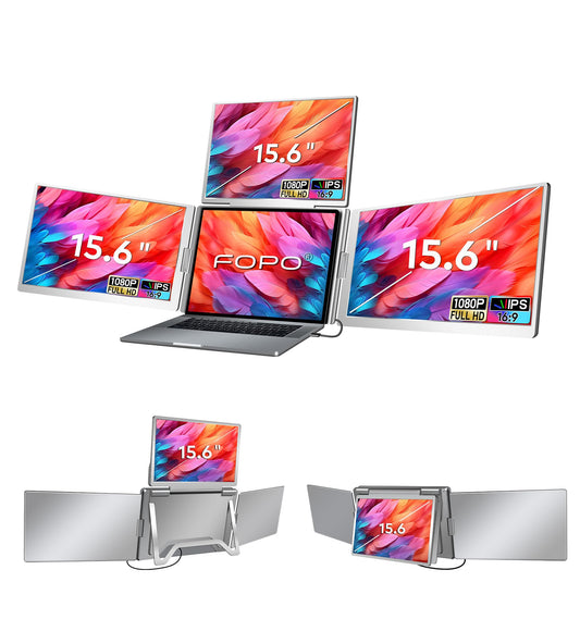 FOPO 15.6" Laptop Screen Extender Monitor Portable, Quad Monitor, Just 1 Cable for 3 Screens, FHD 1080P IPS Laptop Extender Compatible with Wins/Mac for 13.6" - 17.3" Laptops