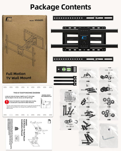 HOME VISION Full Motion TV Wall Mount Bracket for 32-85 Inch Flat/Curved TVs, Dual Articulating Arms with Swivel Tilt Level, 132Lbs Capacity, Fits 16 Inch Studs, Max VESA 600x400mm