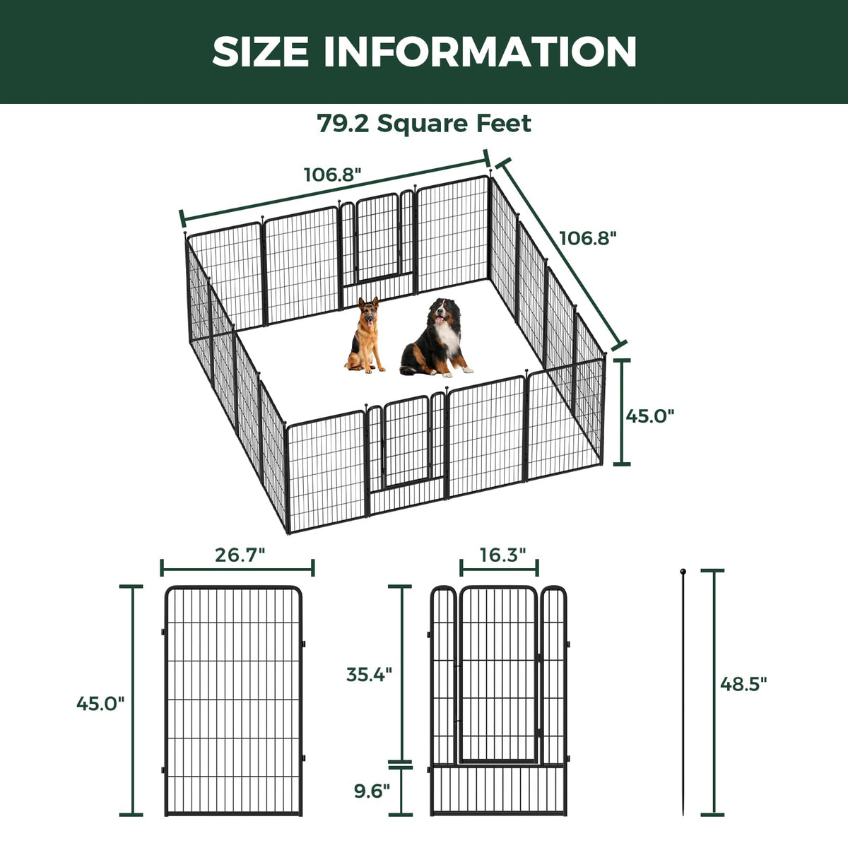 FXW Rollick Unleashed Dog Playpen for Indoor, Yard, RV Camping, 45 inch 16 Panels for Large Dogs│Patented