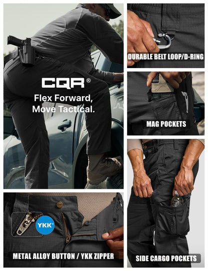 CQR Men's Flex Ripstop Tactical Pants, Water Resistant Stretch Cargo Pants, Lightweight EDC Hiking Work Pants, Dura Flex Mag Pocket Black, 36W x 30L