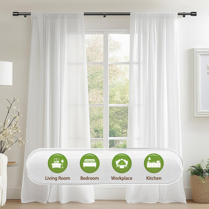 5/8” Diameter Curtain Rods 30-90 Inch, for 30-84 Inch Windows, Adjustable Splicing Black Curtain Rods for Windows with Brackets, Window Rod Long Small Curtains Rod, 2 Pack