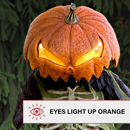 Haunted Hill Farm Pumpkin Sentinel by Tekky, Battery-Operated, Motion and Sound Activated Animatronic with Sound Effects and Lights for Indoor or Covered Outdoor Creepy Halloween Decoration