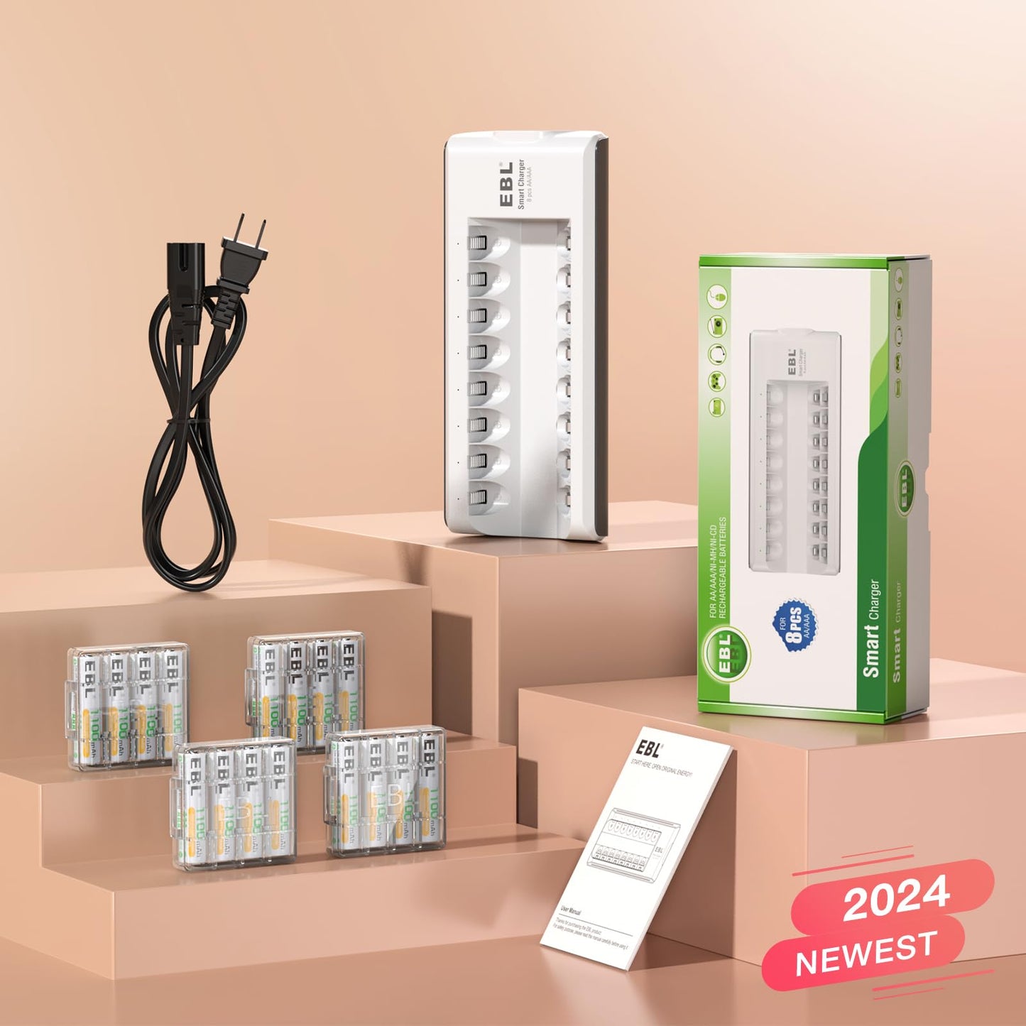 EBL Rechargeable AAA Batteries (ProCyco 1100mAh) 16 Pack 1.2V NiMH Triple AAA Battery with AA AAA Battery Charger