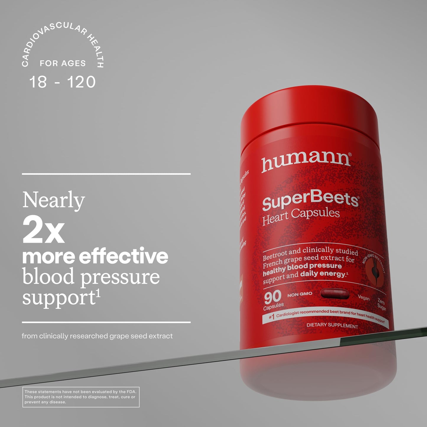 Humann SuperBeets Beet Root Capsules Quick Release 1000mg, Helps Support Nitric Oxide Production, Blood Pressure, Heart Health, Contains Non-GMO Beetroot Powder, Studied Antioxidants 90 Count