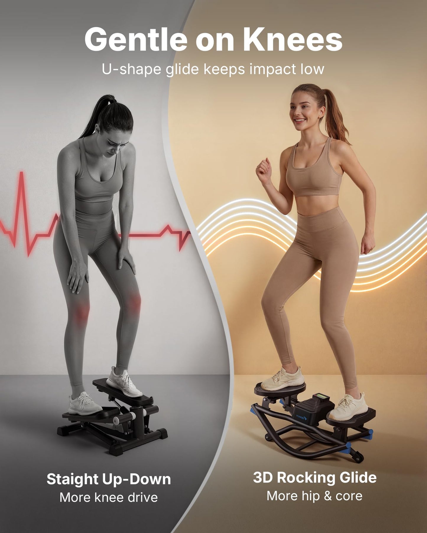 Merach Rocking Steppers for Exercise at Home, 3D Motion Stair Stepper with Resistance Bands for Full Body Workout & Low-Impact Balance Board, 330 LBS Loading Capacity Exercise Equipment（Black）