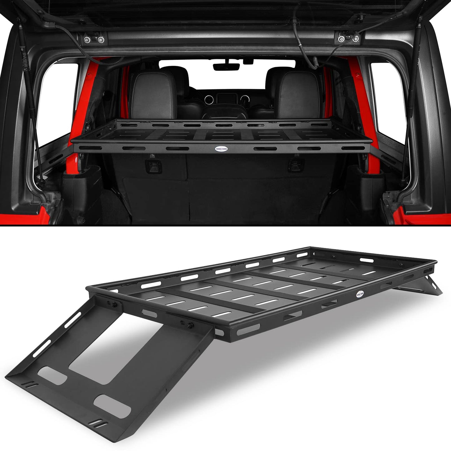 Hooke Road Rear Trunk Cargo Rack Basket Tray for 2007-2025 Jeep Wrangler JK JL 4-Door Hardtops, Sturdy Steel Shelf for Camping Trip Gear