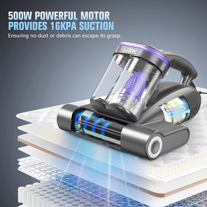 Mattress Vacuum Cleaner,Bed Vacuum Cleaner with UV-C Light,16Kpa,140°F Heat,Ultrasonic,Anion,Handheld Vacuums for Bed,Sofa,Couch,Crib(Corded,Dark Purple)