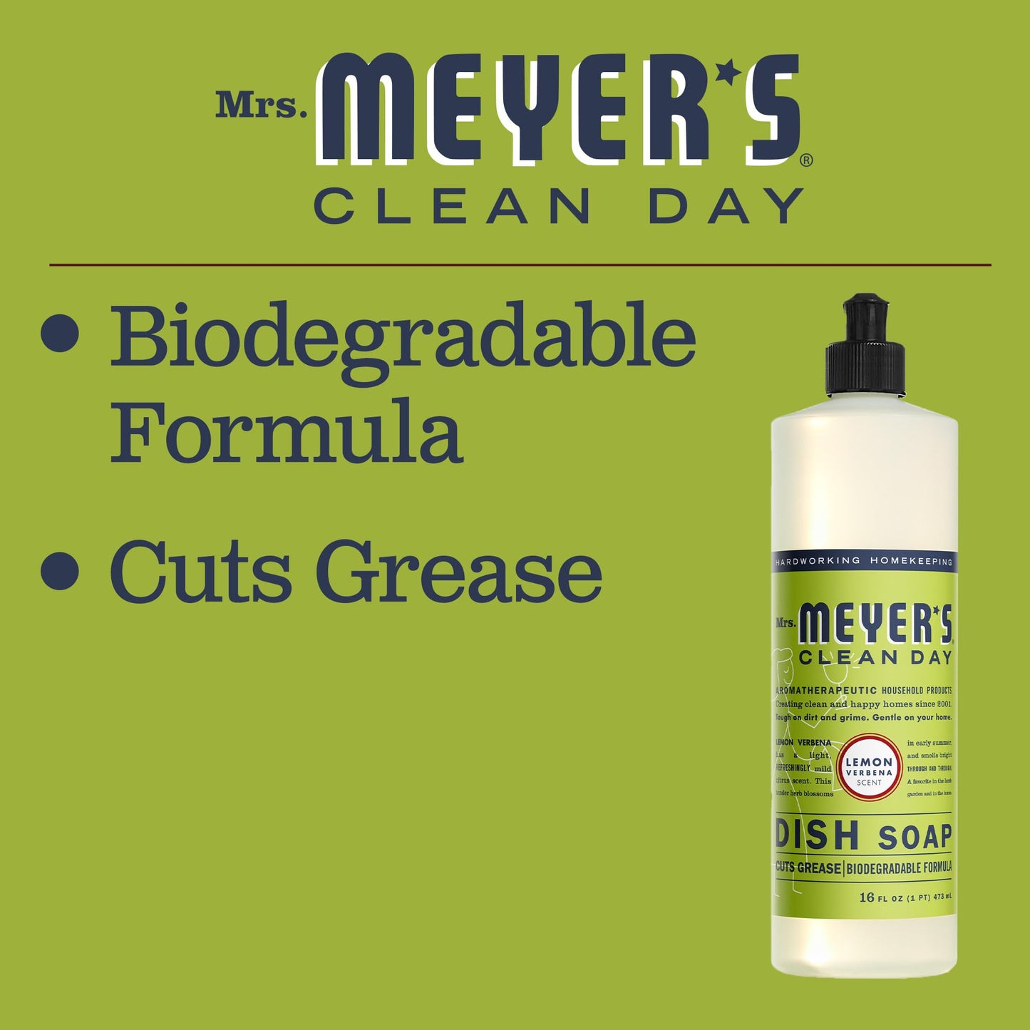 MRS. MEYER'S CLEAN DAY Liquid Dish Soap, Lemon Verbena, 16 fl. Oz