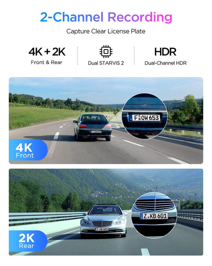 VIOFO A329S 4K 60FPS Dash Cam Front and Rear, 4K+2K Dual Dash Camera for Cars, Power Saving Parking Mode, Wi-Fi 6 App Control, Dual STARVIS 2 Sensors, Supports up to 4TB SSD or 512GB microSD Card