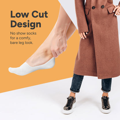 Eedor Women's No Show Socks, Comfy and Breathable Non-Slip, Low Cut Invisible Liner Socks for Casual and Formal Wear, Durable, Soft, Stretchable Fabric - 6 Pairs, Large, Size 8-10 - White