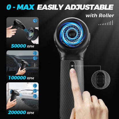 Compress Air Duster, 200000RPM Electric Air Duster with Brushless Motor, Roller Adjustment, Rechargeable Cordless Air Blower for Keyboard, PC, Car, Home Cleaning Kits