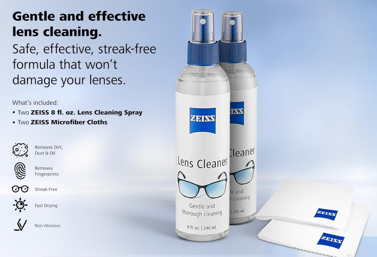 ZEISS Lens Care Pack – 2x 8oz Streak-Free Lens Spray and Microfiber Cloths for Eyeglasses and Optics