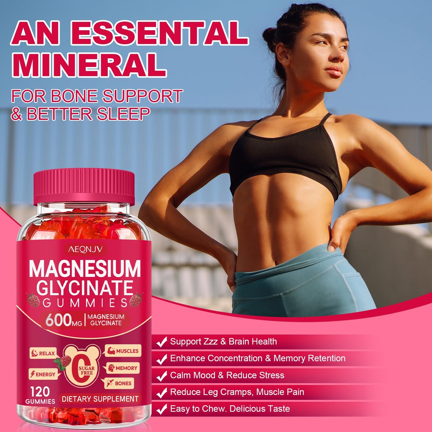 Magnesium Glycinate Gummies 600mg, Sugar Free Magnesium Gummies for Adults with L-Threonate, Chewable Potassium Supplements for Body Support, Zzz and Relaxation, 120 Count