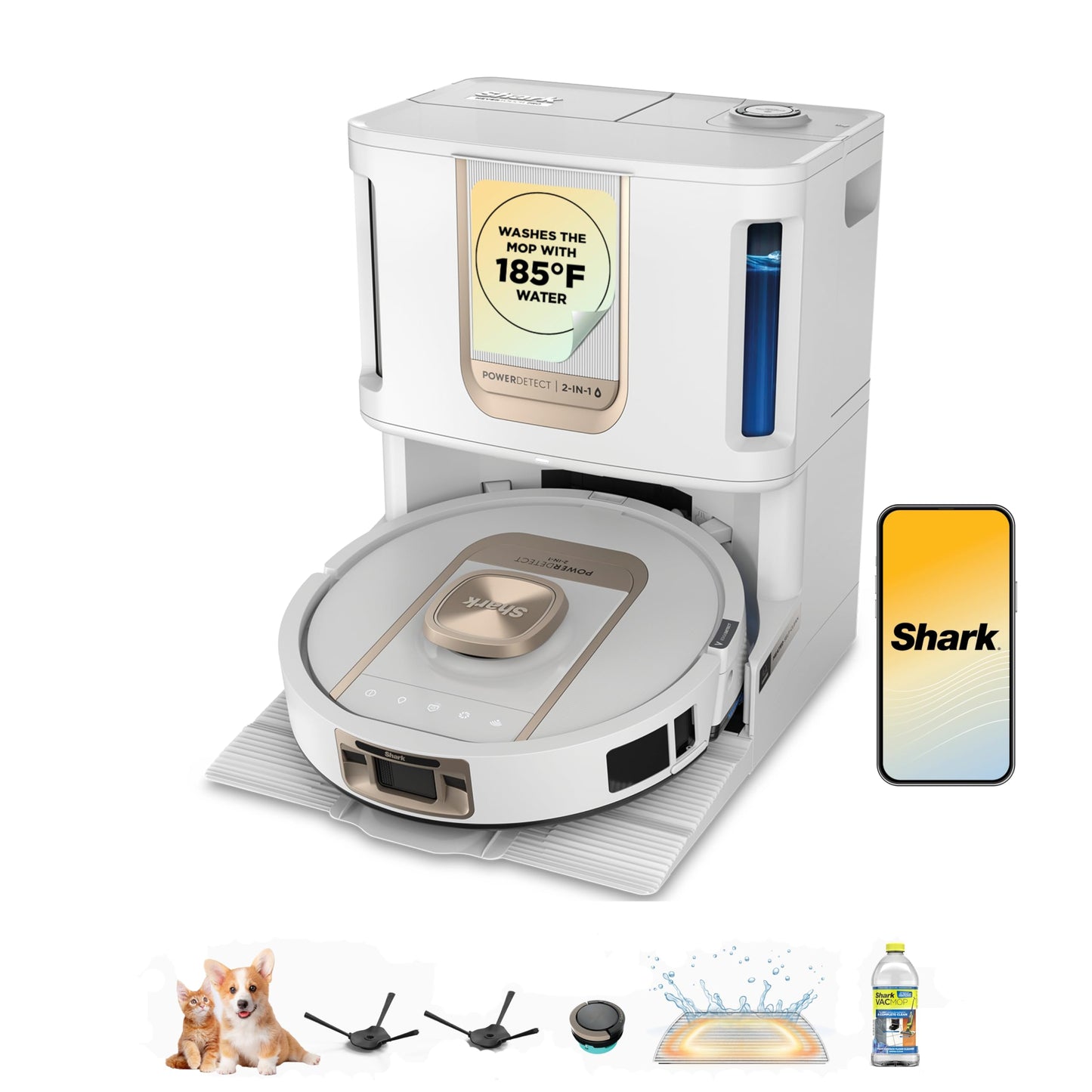 Shark Robot Vacuum & Mop Combo, PowerDetect ThermaCharged NeverTouch Pro, Self-Emptying, Self-Refill with Heated Mop Cleaning, 60-Day Capacity, 30-Day Tank, 6 PowerDetect Technologies, White, AV2900XE