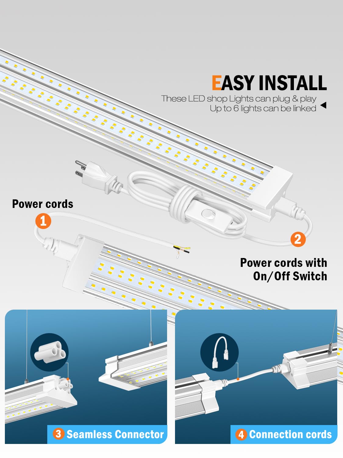 ELEKICO Upgrade Hanging | Surface Mount 4' Led Shop Lights for Workshop 4FT 10pack, Super Bright 10000LM 5000K 60W Linkable 4FT Led Shop Light for Workshop Garage Factory Warehouse Shop Workbench