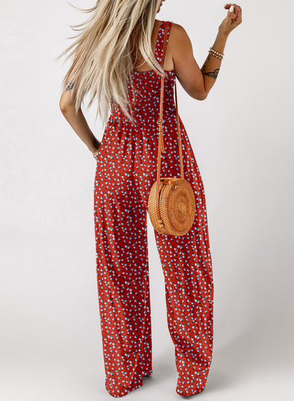 Dokotoo Womens Plus Size Red Jumpsuits for Women Overalls Loose Casual Wide Leg One Piece Sleeveless Printed Jumpsuit Long Pant Rompers with Pockets 2025 Fashion XXL