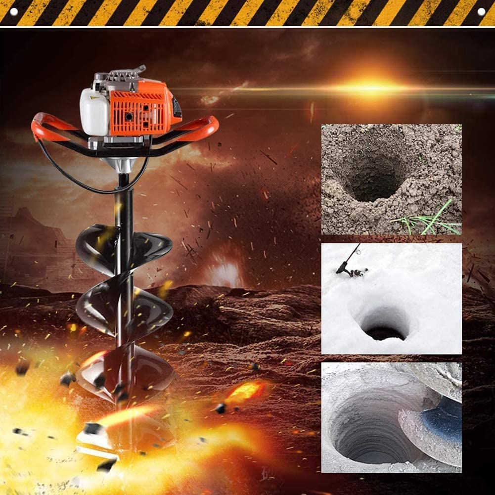 PRIJESSE 72cc Post Hole Digger 2-Stroke Petrol Gas Powered Earth Digger with 2 Extension Rods + 3 Auger Drill Bits (4" 8" & 12") for Farm Garden Plant…