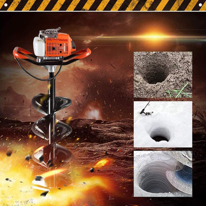 PRIJESSE 72cc Post Hole Digger 2-Stroke Petrol Gas Powered Earth Digger with 2 Extension Rods + 3 Auger Drill Bits (4" 8" & 12") for Farm Garden Plant…