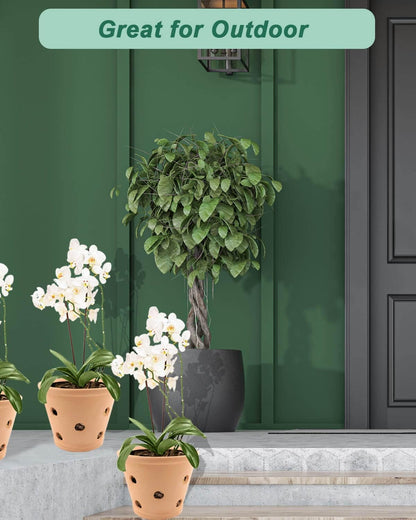 vensovo Terracotta Orchid Pots with Holes and Saucers - Clay Orchid Planter Pots for Repotting, Plant Flower Pots for Orchid Indoor and Outdoor Promotes Air Circulation