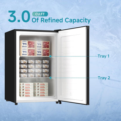 BANGSON 3.0 Cu.ft Compact Upright Freezer, Energy-Saving Mini Freezer with Adjustable Thermostat, Removable Shelves, Reversible Black Door, Ideal for Garage/Dorm/Office/Apartment, Black