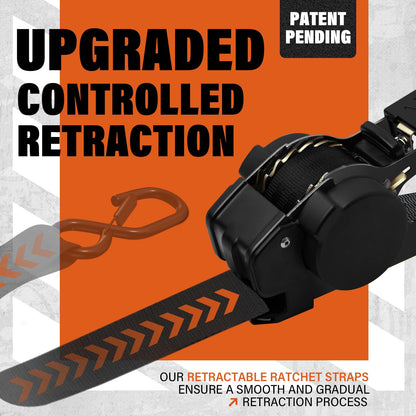 Haccoplanet Retractable Ratchet Straps 1763lb Break Strength, Heavy Duty 1” Auto Retract Tie Down Ratchet Straps Upgraded Controlled Retraction Ratchet Strap for Trailer, Motorcycle, ATV (10FT-4PK)