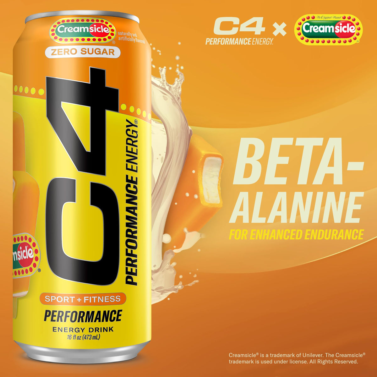 C4 Performance Energy Drink | Zero Sugar Carbonated Preworkout Energy | 200mg Caffeine with Beta Alanine | Orange Creamsicle | 16 Fl Oz (12 Pack)