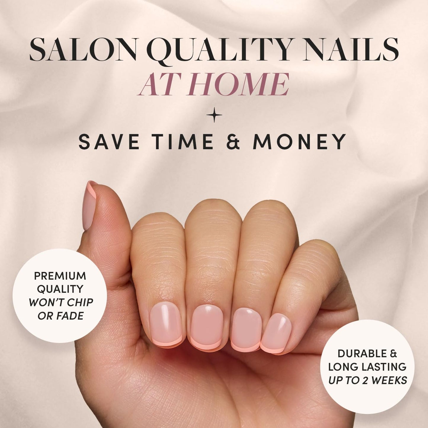 Glamnetic Press On Nails - French Peach | Super Short Round Fake Nails with Peach French Tips and Glossy Finish, Reusable Spring Nails | 15 Sizes - 30 Nail Kit with Glue
