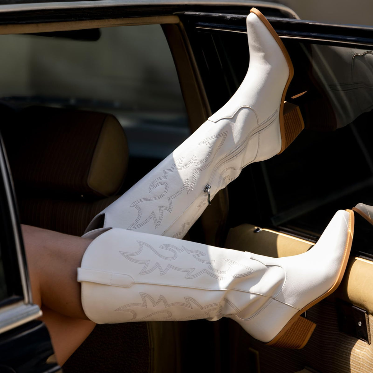Pasuot White Cowboy Boots for Women - Wide Calf Cowgirl Knee High Western with Side Zip and Embroidered, Pointed Toe Chunky Heel Retro Classic Tall Cowboy Carter Boot Pull On for Ladies Fall Winter US 8