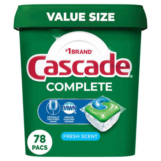 Cascade Complete Dishwasher Pods - Fresh Scent ActionPacs, Dishwasher Detergent, Dishwasher Soap, Detergent Pods, 78 Count