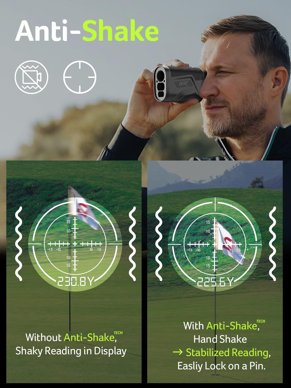 Acer Golf Rangefinder with Slope - 800Yards Range Finder for Hunting, 6X Magnification with Flag Pole Locking Vibration, Rechargeable Battery with Magnet Stripe Golf Accessories for Men, Gifts